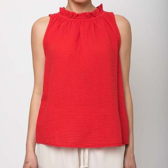 Xirena Noelle Sleeveless Chelsea Gauze Cotton Tank – Red, Size XS - Picture 1 of 9